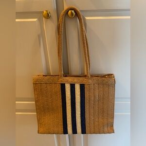 Straw Tote Bag with Navy Detail-NWOT